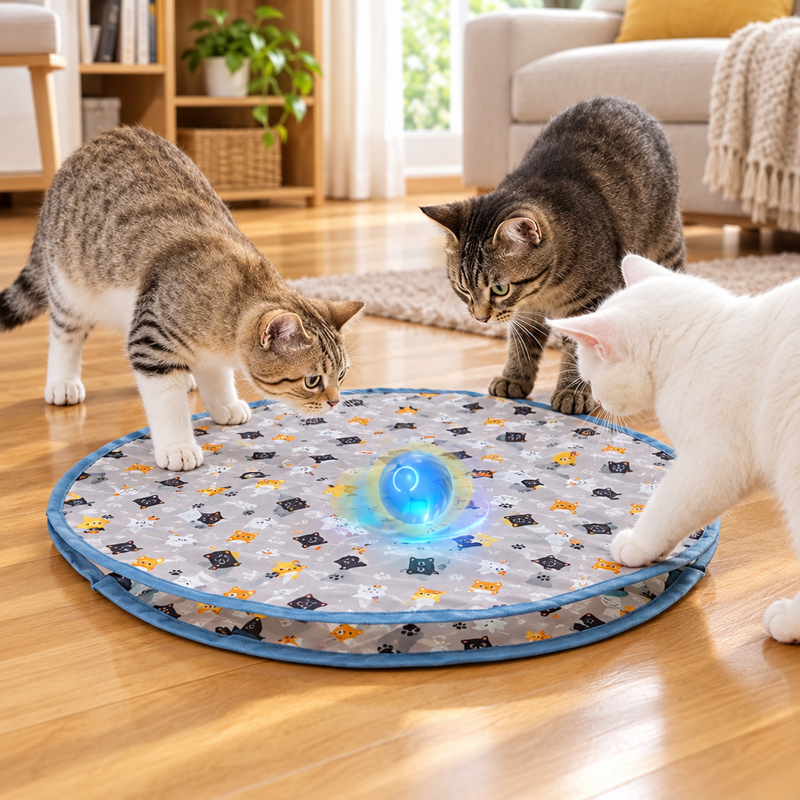 Tres gatos jugando juntos con CATIVA Hunt